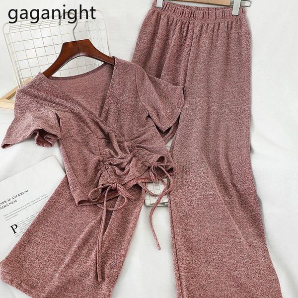 gaganight summer lady 2 piece set short drawstring tshirt elastic high waist loose wide leg long pants female casual knit suits women's, Gray
gaganight summer lady 2 piece set short drawstring tshirt elastic high waist loose wide leg long pants female casual knit suits women's, Gray