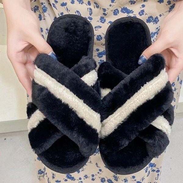 slippers winter women house faux fur fashion warm shoes woman slip on flats female slides cozy home furry, Black 
slippers winter women house faux fur fashion warm shoes woman slip on flats female slides cozy home furry, Black