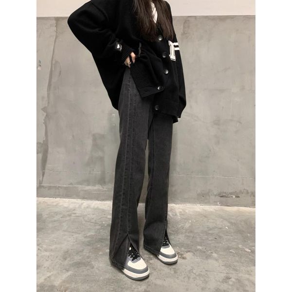women's pants & capris causal women split jeans high waist 2021 design straight drag the floor and thin, Black;white
women's pants & capris causal women split jeans high waist 2021 design straight drag the floor and thin, Black;white