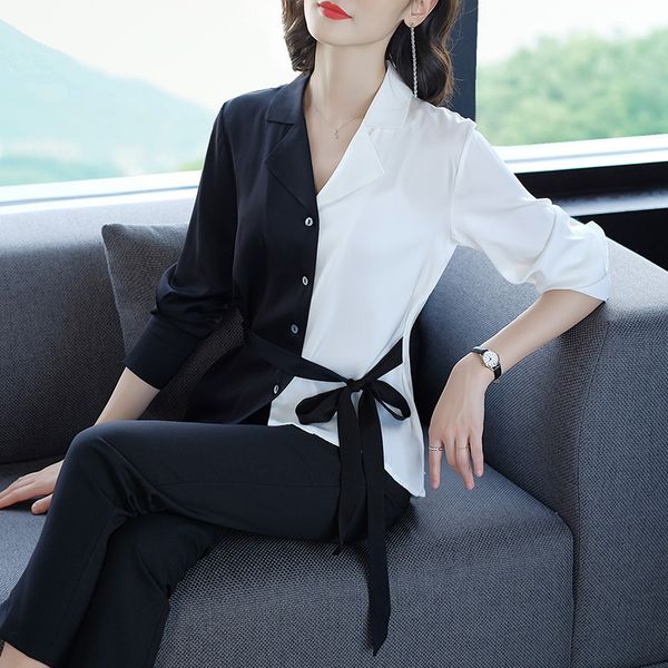 jacket fashion blouses waist belt lace contrast single-breasted long-sleeved shirt women l560, Black;white
jacket fashion blouses waist belt lace contrast single-breasted long-sleeved shirt women l560, Black;white