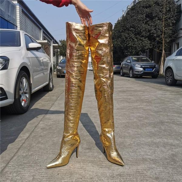 boots overknee stiletto gold leather female thigh high crotch pointed toe ladies heel runway trendy shoe woman size15, Black
boots overknee stiletto gold leather female thigh high crotch pointed toe ladies heel runway trendy shoe woman size15, Black