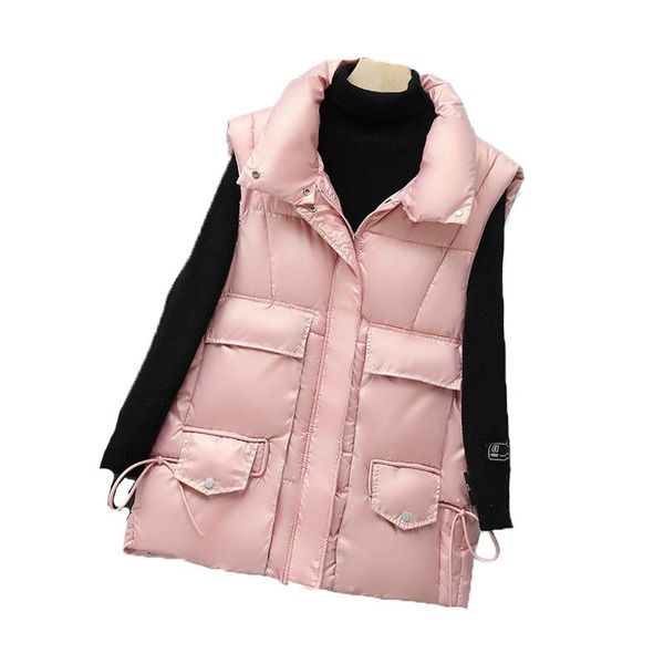 women's vests winter vest jacket women 2021 autumn pink black blue glossy down cotton coat fashion casual n1529, Black;white
women's vests winter vest jacket women 2021 autumn pink black blue glossy down cotton coat fashion casual n1529, Black;white