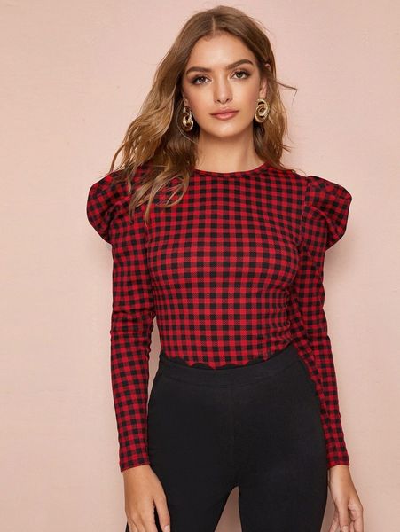 gigot sleeve gingham fitted u7pk#, White