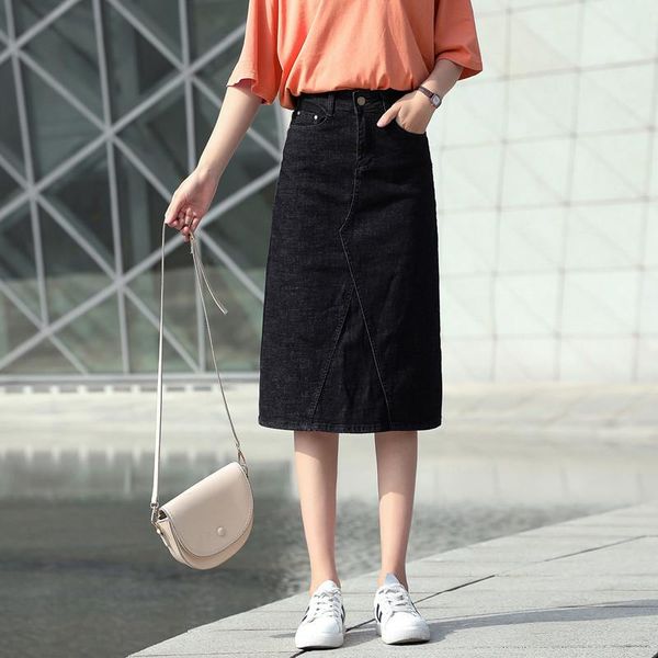women's spring and summer straight denim skirt mid-length xl a-line stretch pack hip skirts, Black
women's spring and summer straight denim skirt mid-length xl a-line stretch pack hip skirts, Black