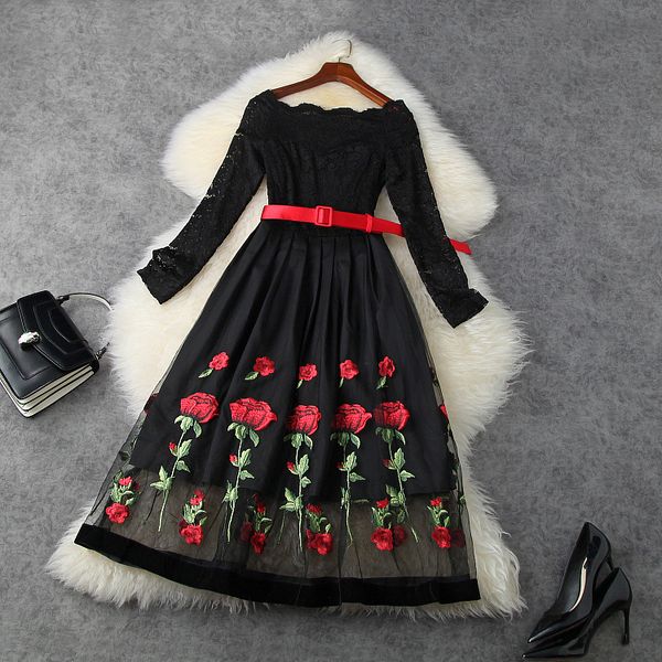 casual dresses european and american women's clothing new style for spring long sleeve lace stitching net rose embroidery fashion dress, Black;gray
casual dresses european and american women's clothing new style for spring long sleeve lace stitching net rose embroidery fashion dress, Black;gray
