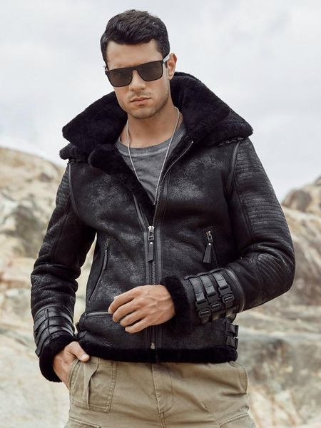 men's leather & faux double collar flight suit b3 sheepskin fur mens motorcycle genuine jacket men clothing high-quality coat, Black
men's leather & faux double collar flight suit b3 sheepskin fur mens motorcycle genuine jacket men clothing high-quality coat, Black