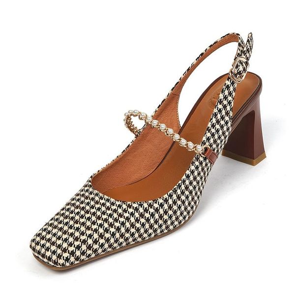 sandles women square toe thick heel french retro houndstooth shoes string bead 6cm high leather party sandals, Black
sandles women square toe thick heel french retro houndstooth shoes string bead 6cm high leather party sandals, Black