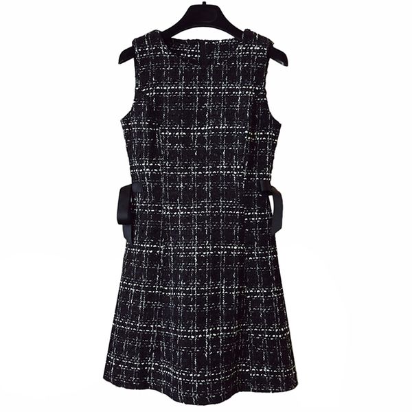 tweed dress elegant side bow a-line es black plaid sleeveless summer o neck mini d0845 210514, Black;gray
tweed dress elegant side bow a-line es black plaid sleeveless summer o neck mini d0845 210514, Black;gray