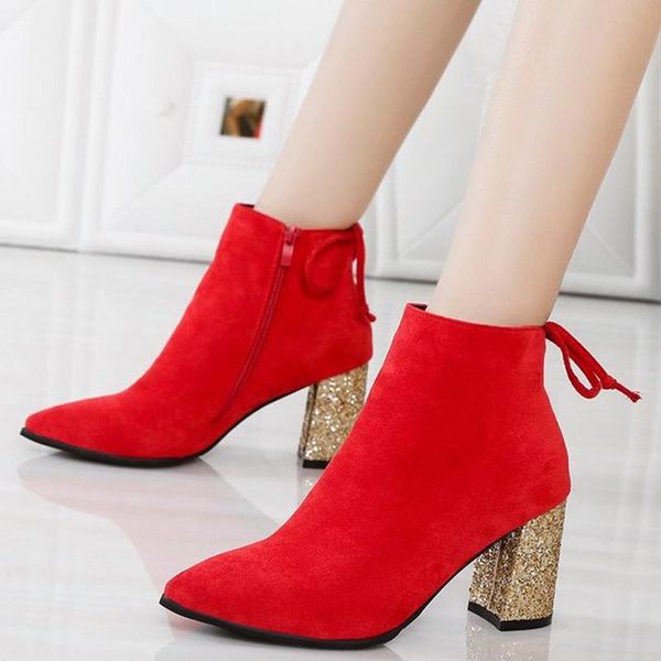 boots glegant ankle high heels (5cm-8cm) red fashion shoes woman pu square heel women pointed toe 2021, Black
boots glegant ankle high heels (5cm-8cm) red fashion shoes woman pu square heel women pointed toe 2021, Black
