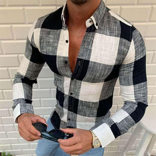 men's t-shirts spring and autumn plaid shirt lapel single-breasted long-sleeved fashion trend is strong big size, White;black
men's t-shirts spring and autumn plaid shirt lapel single-breasted long-sleeved fashion trend is strong big size, White;black