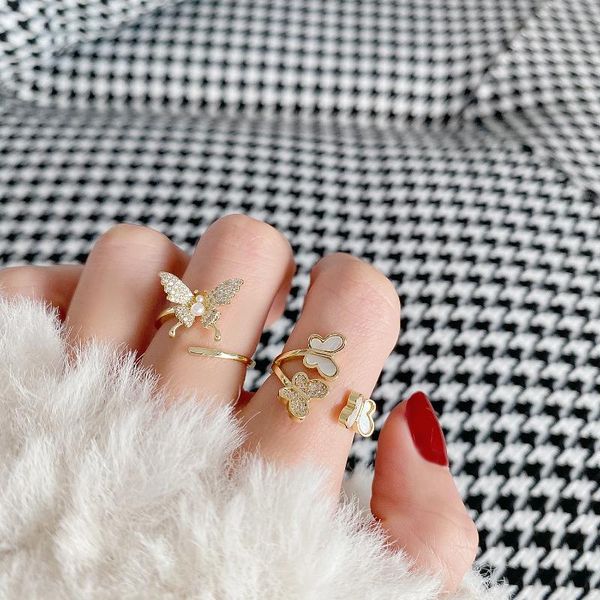 cluster rings korean fashion jewelry exquisite copper inlaid zircon butterfly shell ring elegant women's small opening adjustable, Golden;silver
cluster rings korean fashion jewelry exquisite copper inlaid zircon butterfly shell ring elegant women's small opening adjustable, Golden;silver