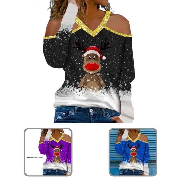 women's blouses & shirts women classic elk print shiny blouse stitching v-neck, White
women's blouses & shirts women classic elk print shiny blouse stitching v-neck, White