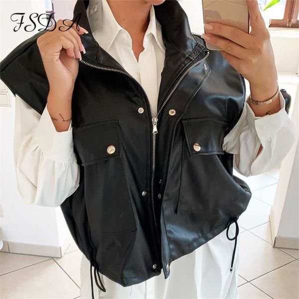fsda sleeveless pu leather jacket vest women black zipper autumn winter khaki pocket casual coat short loose waistcoat 211215
fsda sleeveless pu leather jacket vest women black zipper autumn winter khaki pocket casual coat short loose waistcoat 211215