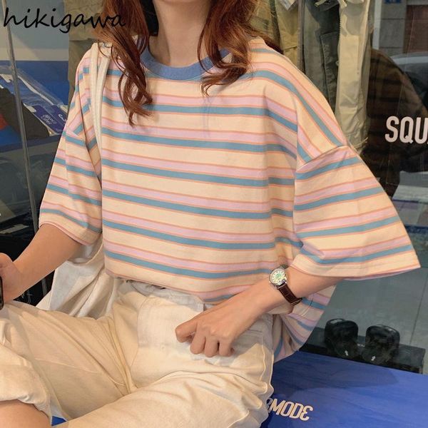 women's t-shirt hikigawa t-shirts japanese rainbow striped o neck tees summer korean loose short-sleeved clothes casual student, White
women's t-shirt hikigawa t-shirts japanese rainbow striped o neck tees summer korean loose short-sleeved clothes casual student, White