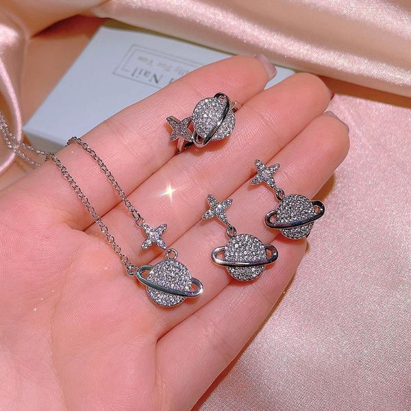 earrings & necklace foreign trade zircon set earring ring three-piece wedding dress jewelry ornament live wholesale, Silver
earrings & necklace foreign trade zircon set earring ring three-piece wedding dress jewelry ornament live wholesale, Silver