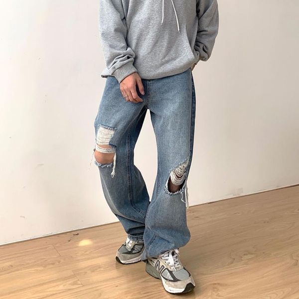 men's jeans ripped mopping loose washed-out straight draping harajuku style japanese retro fashion male designer for men, Blue
men's jeans ripped mopping loose washed-out straight draping harajuku style japanese retro fashion male designer for men, Blue