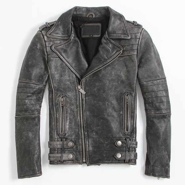 black vintage leather biker jacket diagonal zipper genuine cowhide short slim fit men motorcycle coat men's & faux
black vintage leather biker jacket diagonal zipper genuine cowhide short slim fit men motorcycle coat men's & faux