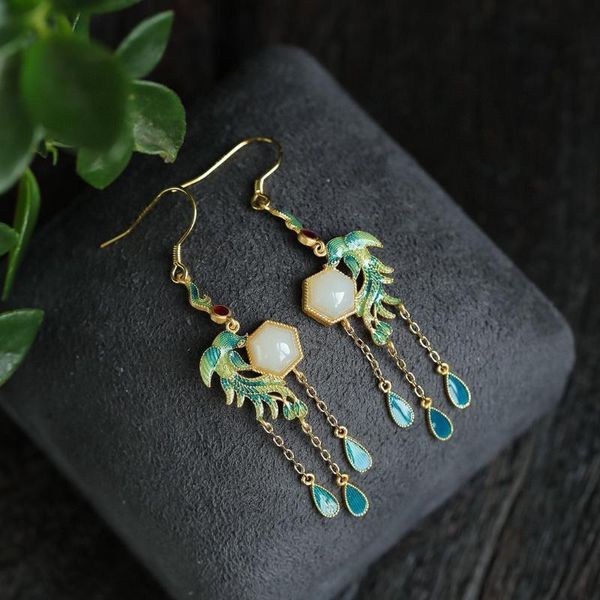 dangle & chandelier designer original natural hetian jade geometric enamel porcelain phoenix earrings retro chinese style ladies jewelry, Silver
dangle & chandelier designer original natural hetian jade geometric enamel porcelain phoenix earrings retro chinese style ladies jewelry, Silver