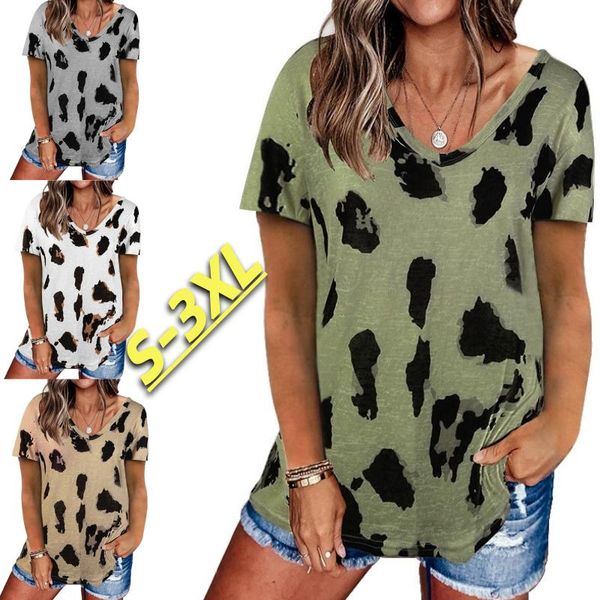 women's t-shirt leopard print loose summer womens v-neck cotton fashion t-shirts ladies casual short-sleeved classic, White
women's t-shirt leopard print loose summer womens v-neck cotton fashion t-shirts ladies casual short-sleeved classic, White