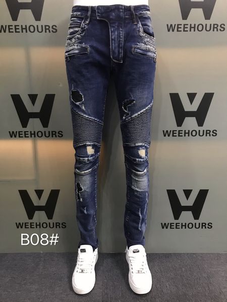 men's and women's casual hip-hop jeans currently designer luxury pants b08-09, Blue 
men's and women's casual hip-hop jeans currently designer luxury pants b08-09, Blue
