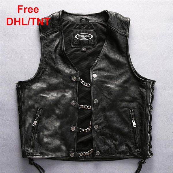 men's vests chain design cowhide leather genuine vest motorcycle biker sleeveless jackets coats fast ship, Black;white
men's vests chain design cowhide leather genuine vest motorcycle biker sleeveless jackets coats fast ship, Black;white