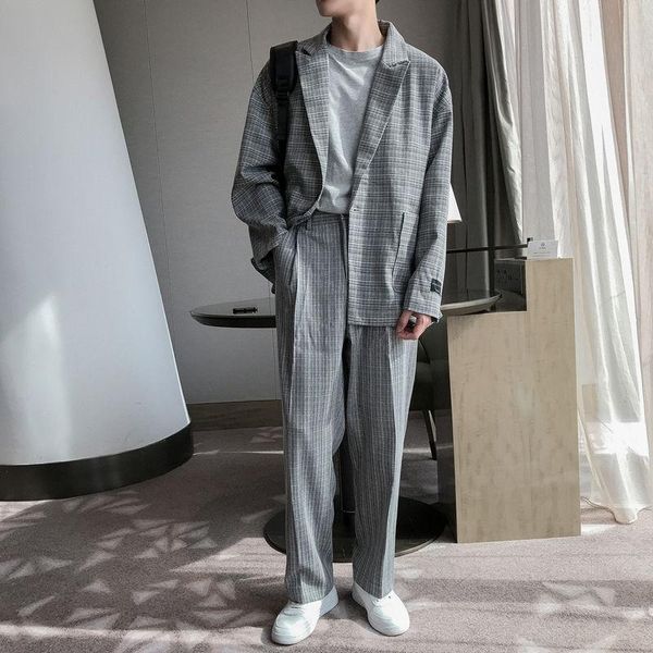 men's tracksuits 2021 spring and autumn youth fashion loose plaid suit single button no slit + straight trousers s-xl, Gray
men's tracksuits 2021 spring and autumn youth fashion loose plaid suit single button no slit + straight trousers s-xl, Gray