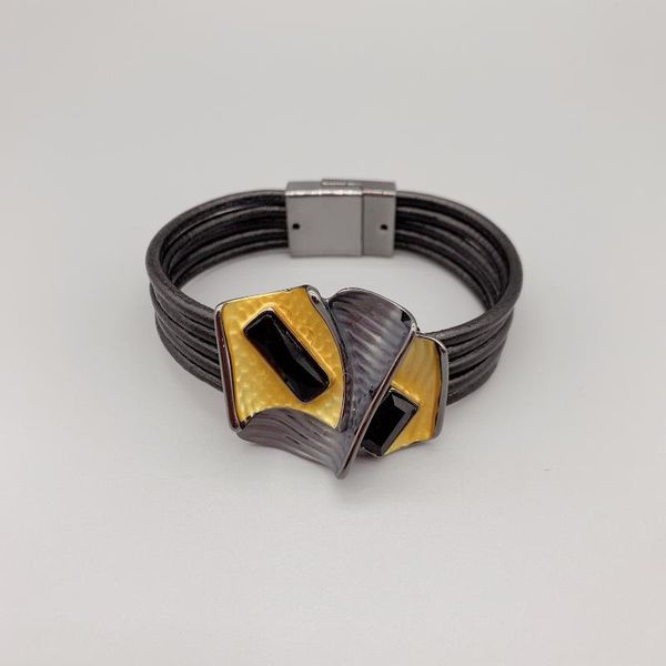 tennis folisaunique 5 strands black leather bracelet for women girls gift stylish trendy jewelry gold pewter crystals in middle, Golden;silver
tennis folisaunique 5 strands black leather bracelet for women girls gift stylish trendy jewelry gold pewter crystals in middle, Golden;silver