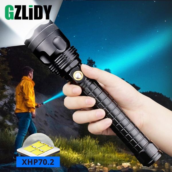 

glare led rechargeable xhp70.2 lamp beads 3 modes tactical torch waterproof zoom outdoor light using 26650 battery flashlights to torches