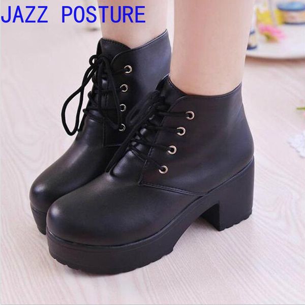 boots autumn waterproof platform ankle short thick with lace women's high-heeled single q200, Black
boots autumn waterproof platform ankle short thick with lace women's high-heeled single q200, Black