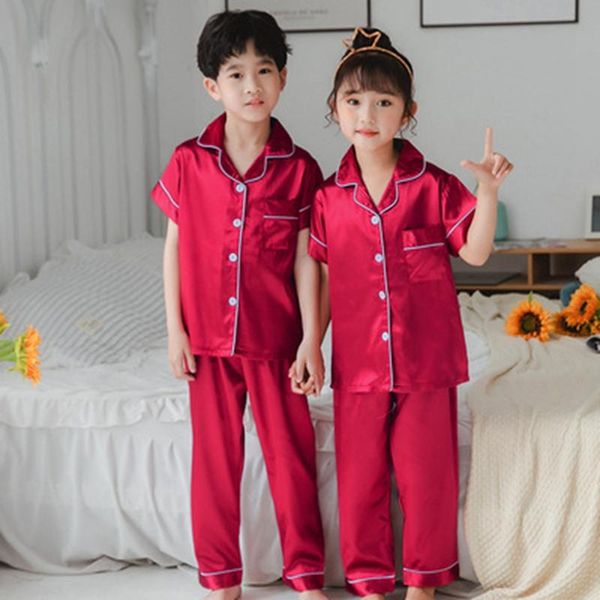 pajamas baby kids satin silk pajama for girl 2pc summer clothing sets grey night suit homewear boy, Blue;red 
pajamas baby kids satin silk pajama for girl 2pc summer clothing sets grey night suit homewear boy, Blue;red