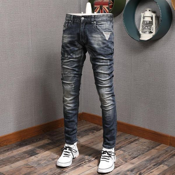 men's jeans european american vintage fashion men distressed retro dark blue slim fit ripped embroidery designer denim pants
men's jeans european american vintage fashion men distressed retro dark blue slim fit ripped embroidery designer denim pants