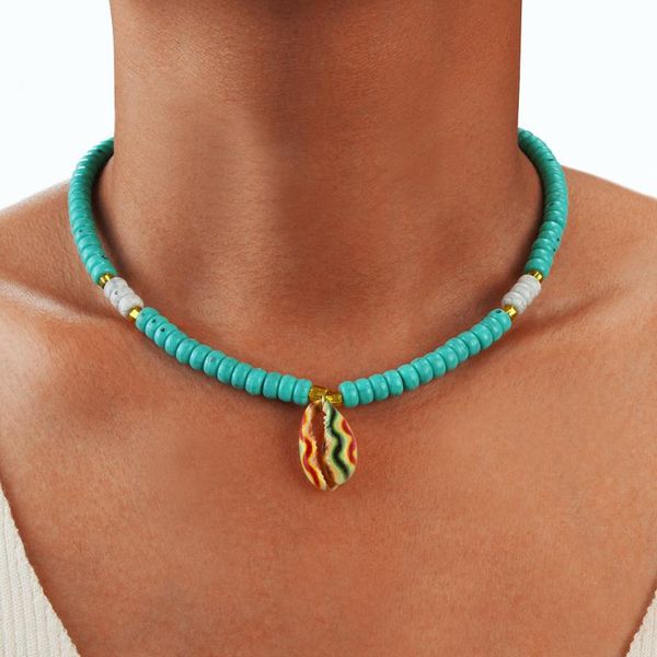 pendant necklaces bohemian folk style necklace jewelry fashion turquoise round bead shell chain women, Silver
pendant necklaces bohemian folk style necklace jewelry fashion turquoise round bead shell chain women, Silver