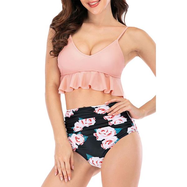 women two pieces high waisted ruffle bikini set v neck pink swimwear beach bathing suit one-piece suits
women two pieces high waisted ruffle bikini set v neck pink swimwear beach bathing suit one-piece suits