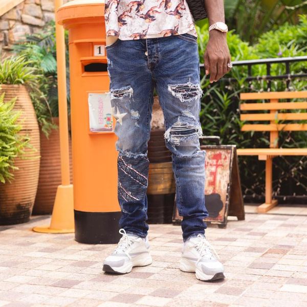 men's jeans runway fashion luxury european design party style clothing, Blue