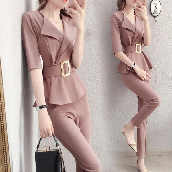 women's two piece pants design office lady womens suits blazer with korean style jacket and women sets conjunto feminino, White
women's two piece pants design office lady womens suits blazer with korean style jacket and women sets conjunto feminino, White