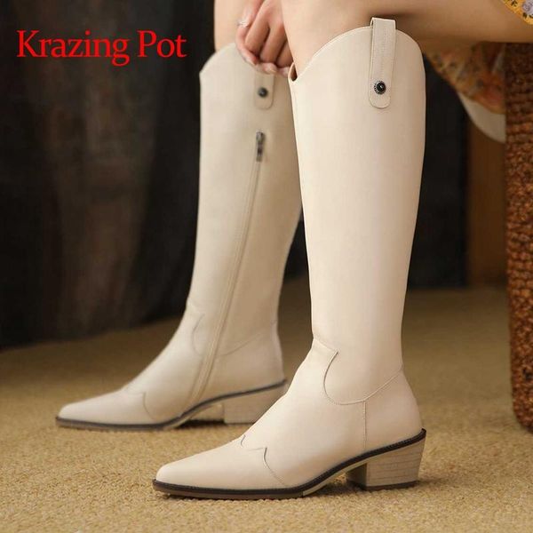 boots krazing pot cow split leather pointed toe high heels western concise style classic colors zipper thigh l62, Black
boots krazing pot cow split leather pointed toe high heels western concise style classic colors zipper thigh l62, Black