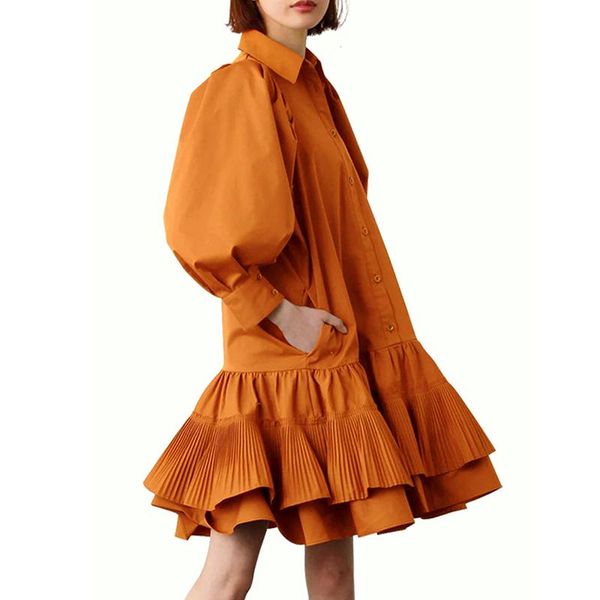 casual dresses orange ruffle dress for women lapel lantern long sleeve loose midi females 2021 summer fashion style, Black;gray
casual dresses orange ruffle dress for women lapel lantern long sleeve loose midi females 2021 summer fashion style, Black;gray