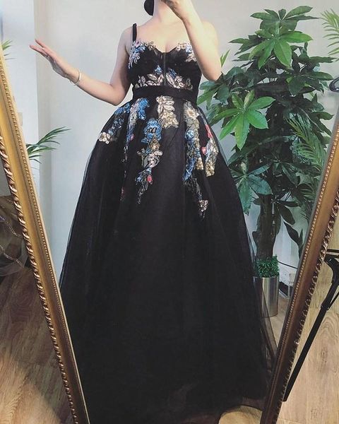 party dresses sweetheart black evening dress tulle applique spaghetti strap neck a-line floor length prom, White;black
party dresses sweetheart black evening dress tulle applique spaghetti strap neck a-line floor length prom, White;black