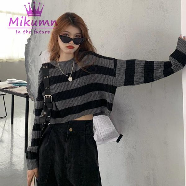harajuku gothic black gray striped knitted sweater spring autumn women punk streetwear vintage cropped women's sweaters, White;black
harajuku gothic black gray striped knitted sweater spring autumn women punk streetwear vintage cropped women's sweaters, White;black