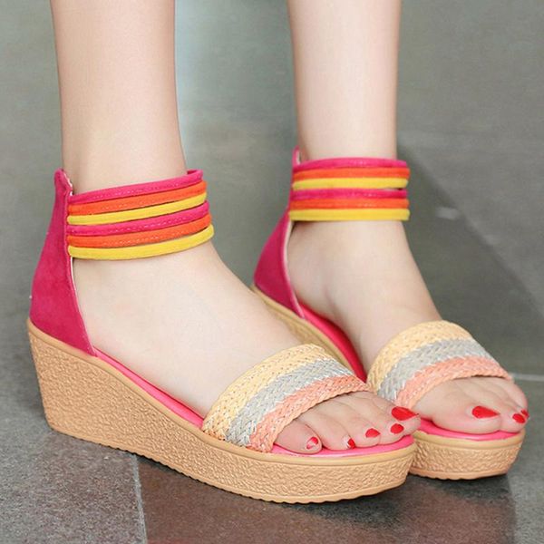 sandals woman mixed colored braided tape vogue high cover heel round toe casual rubber khaki women summer shoes, Black
sandals woman mixed colored braided tape vogue high cover heel round toe casual rubber khaki women summer shoes, Black