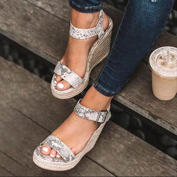 women wedges sandals snake print summer shoes platform casual open toe sandalias mujer, Black