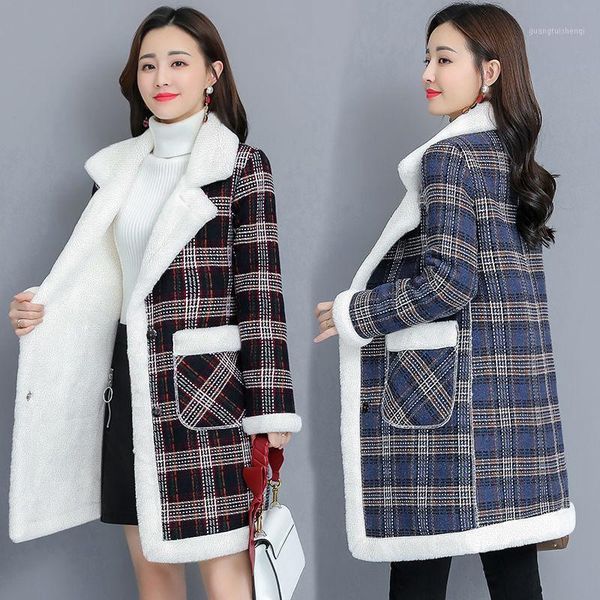winter korean plus velvet thicken women's jacket warm loose plaid long outerwear faux lamb coats large size female parkas down &, Black
winter korean plus velvet thicken women's jacket warm loose plaid long outerwear faux lamb coats large size female parkas down &, Black