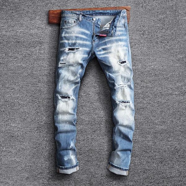 men's jeans street style fashion men retro light blue elastic slim fit ripped splashed designer hip hop denim plain pants
men's jeans street style fashion men retro light blue elastic slim fit ripped splashed designer hip hop denim plain pants