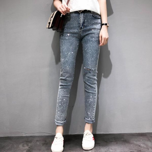 women's jeans 2021 spring heavy work drilling high waist hole casual stretch straight women, Blue
women's jeans 2021 spring heavy work drilling high waist hole casual stretch straight women, Blue