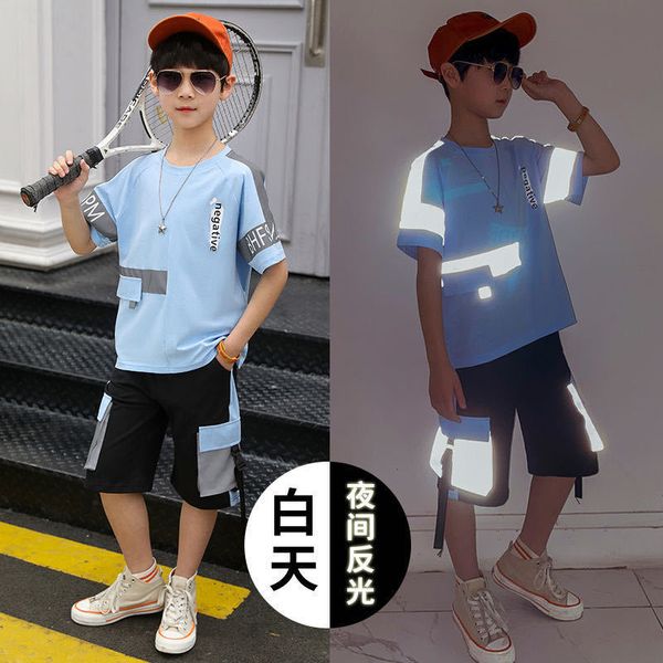 children's suit kids boys clothes summer set teen casual o-neck fashion patchwork short sleeve 2 pcs reflective clothing suit, White
children's suit kids boys clothes summer set teen casual o-neck fashion patchwork short sleeve 2 pcs reflective clothing suit, White