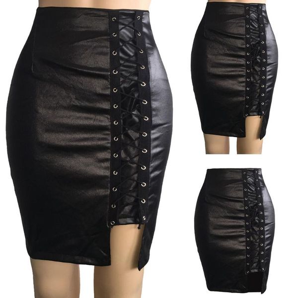 women bandage pu leather party skirt fashion solid faux side hip casual bodycon split knee skirts, Black
women bandage pu leather party skirt fashion solid faux side hip casual bodycon split knee skirts, Black