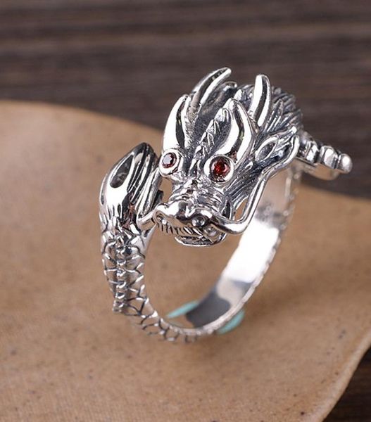 cluster rings 925 sterling silver dragon men's ring jewelry adjustable a3414, Golden;silver