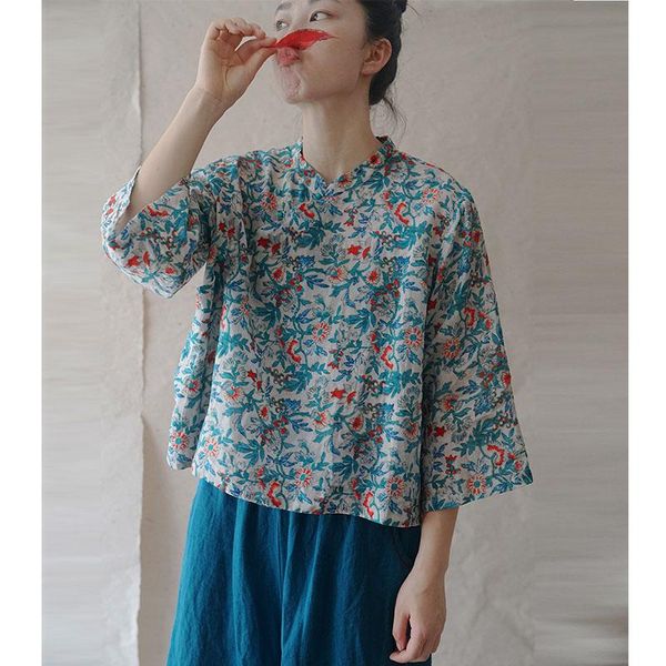 women's blouses & shirts scuwlinen 2021 women summer autumn blouse artsy vintage print stand-collar jade buttons loose zen ramie shirt, White
women's blouses & shirts scuwlinen 2021 women summer autumn blouse artsy vintage print stand-collar jade buttons loose zen ramie shirt, White