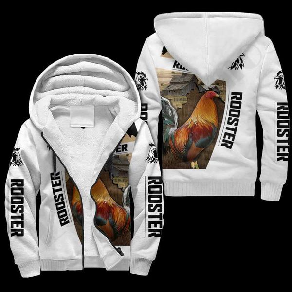 men's hoodies & sweatshirts rooster 3dprinted fleece zipper unique funny awsome men/women winter warm double plus velvet jacket costu, Black
