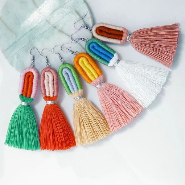 bohemian rainbow handmade macrame earrings for women cotton thread feather fringe tassel dangle earrings ethnic jewelry, Silver
bohemian rainbow handmade macrame earrings for women cotton thread feather fringe tassel dangle earrings ethnic jewelry, Silver